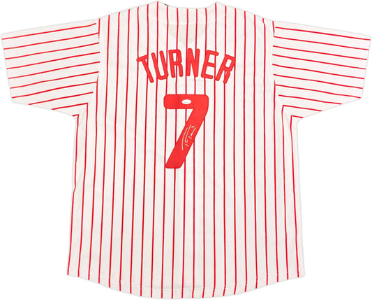 Philadelphia Phillies Trea Turner Autographed White Pinstripes Jersey JSA