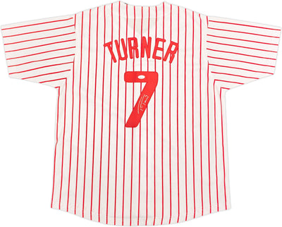Philadelphia Phillies Trea Turner Autographed White Pinstripes Jersey JSA
