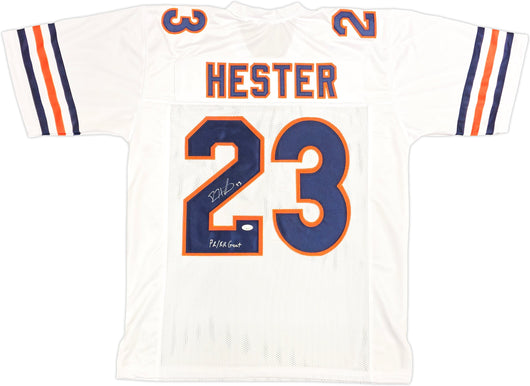 Chicago Bears Devin Hester Autographed White Jersey Light Autos "PR/KR Goat" JSA