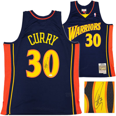 Golden State Warriors Stephen Curry Autographed Blue Authentic Mitchell & Ness 09-10 HWC Swingman Rookie Year Replica Jersey Size L JSA