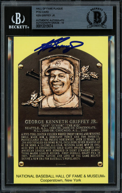 Ken Griffey Jr. Autographed Hall of Fame HOF Plaque Postcard Seattle Mariners Auto Grade Gem Mint 10 Beckett BAS