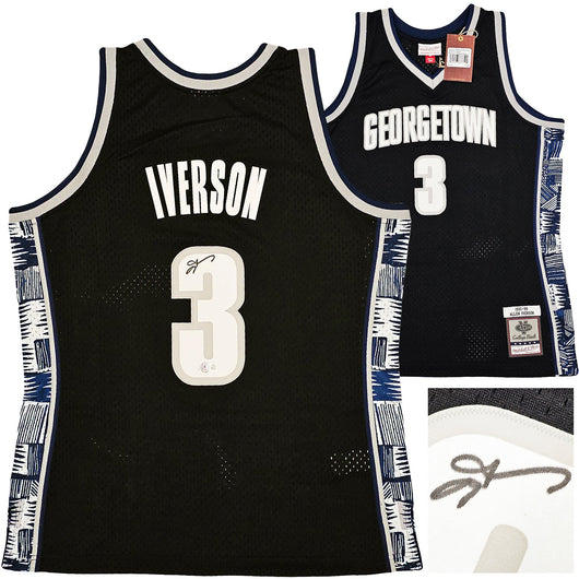 Georgetown Hoyas Allen Iverson Autographed Black Authentic Mitchell & Ness 1995-96 College Vault Jersey Size L Beckett BAS Witness Stock #220426