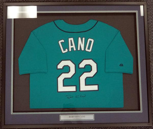 Seattle Mariners Robinson Cano Autographed Framed Teal Majestic Jersey PSA/DNA ITP Stock #94213