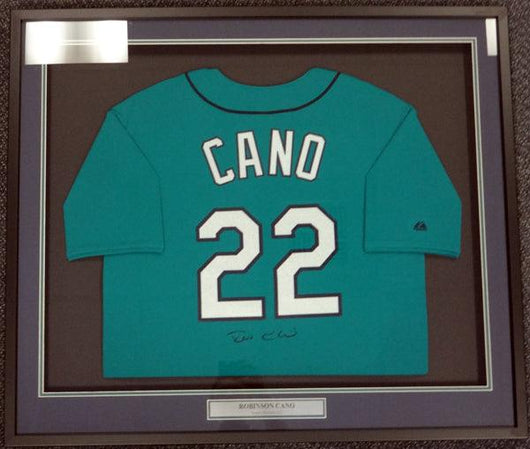 Seattle Mariners Robinson Cano Autographed Framed Teal Majestic Jersey PSA/DNA ITP Stock #94213