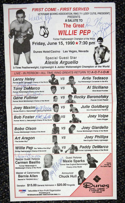 Boxing Greats Autographed 9x16 Program With 9 Total Signatures Including Willie Pep, Gene Fullmer & Joey Maxim PSA/DNA #S50834