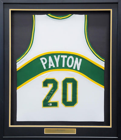 Seattle Supersonics Gary Payton Autographed Framed White Jersey Beckett BAS Stock #206945