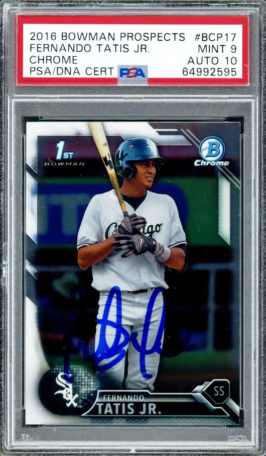 Fernando Tatis Jr. Autographed 2016 Bowman Chrome Rookie Card #BCP17 San Diego Padres PSA 9 Auto Grade Gem Mint 10 PSA/DNA #64992595