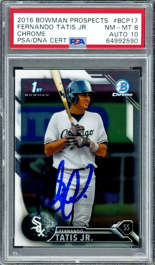 Fernando Tatis Jr. Autographed 2016 Bowman Chrome Rookie Card #BCP17 San Diego Padres PSA 8 Auto Grade Gem Mint 10 PSA/DNA #64992590