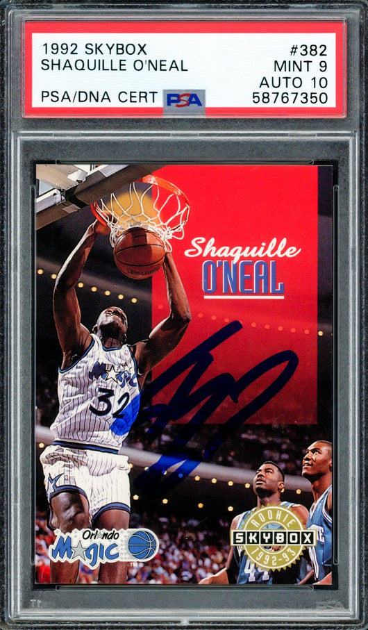 Shaquille "Shaq" O'Neal Autographed 1992 Skybox Rookie Card #382 Orlando Magic PSA 9 Auto Grade Gem Mint 10 PSA/DNA #58767350