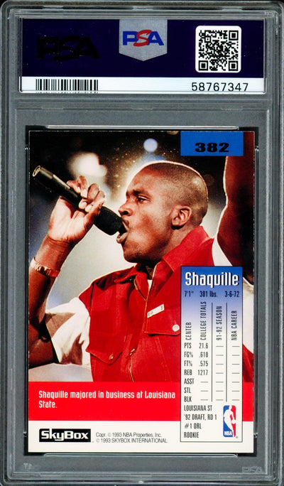 Shaquille "Shaq" O'Neal Autographed 1992 Skybox Rookie Card #382 Orlando Magic PSA 8 Auto Grade Gem Mint 10 PSA/DNA Stock #207333