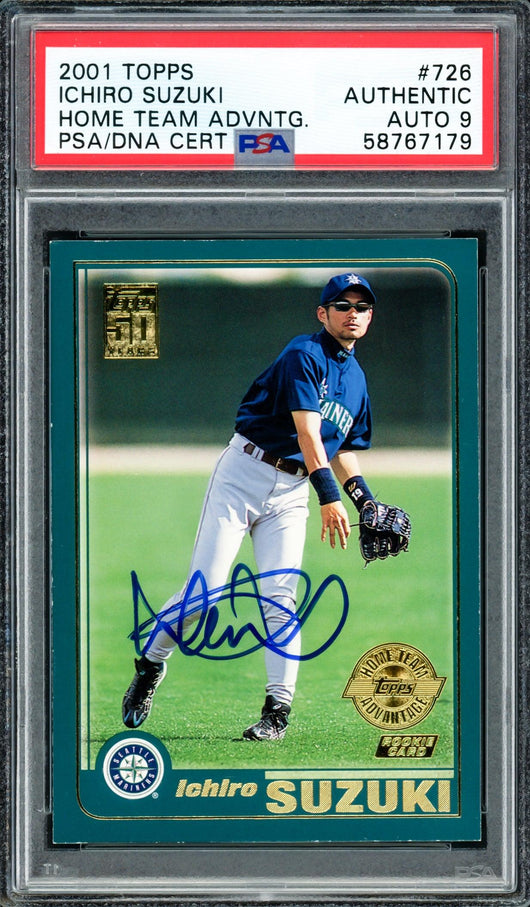 Ichiro Suzuki Autographed 2001 Topps Home Team Advantage Rookie Card #726 Seattle Mariners Auto Grade Mint 9 PSA/DNA #58767179