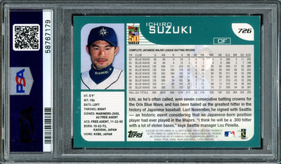 Ichiro Suzuki Autographed 2001 Topps Home Team Advantage Rookie Card #726 Seattle Mariners Auto Grade Mint 9 PSA/DNA #58767179