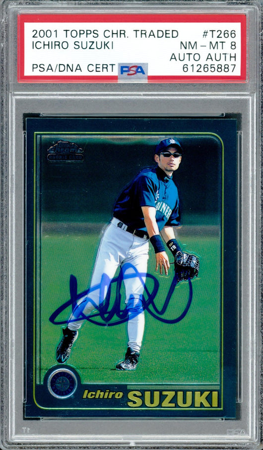 Ichiro Suzuki Autographed 2001 Topps Chrome Traded Rookie Card #T266 Seattle Mariners PSA 8 PSA/DNA #61265887
