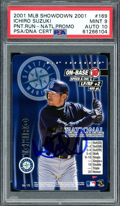 Ichiro Suzuki Autographed 2001 MLB Showdown National Promo Rookie Card #169 Seattle Mariners PSA 9 Auto Grade Gem Mint 10 PSA/DNA Stock #207392