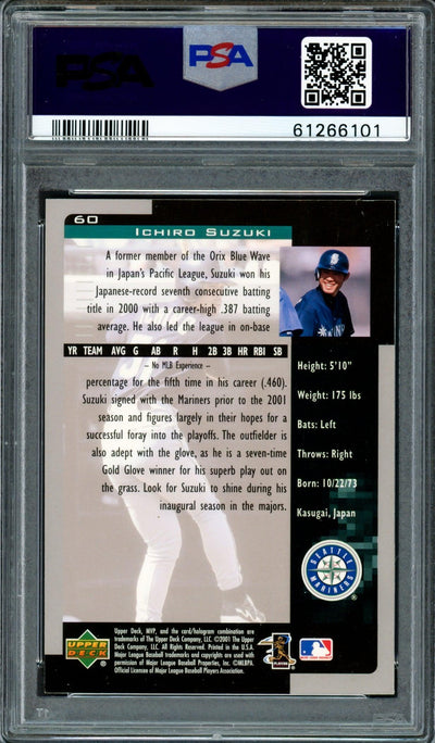 Ichiro Suzuki Autographed 2001 Upper Deck MVP Rookie Card #60 Seattle Mariners PSA 9 Auto Grade Gem Mint 10 Highest Graded PSA/DNA #61266101