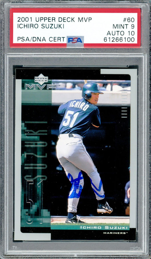 Ichiro Suzuki Autographed 2001 Upper Deck MVP Rookie Card #60 Seattle Mariners PSA 9 Auto Grade Gem Mint 10 Highest Graded PSA/DNA #61266100