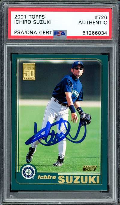 Ichiro Suzuki Autographed 2001 Topps Rookie Card #726 Seattle Mariners PSA/DNA Stock #207429