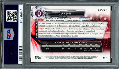 Juan Soto Autographed 2017 Bowman Draft Chrome 70th Refractor Rookie Card #BDC162 Washington Nationals PSA 9 #124/200 PSA/DNA #61265694