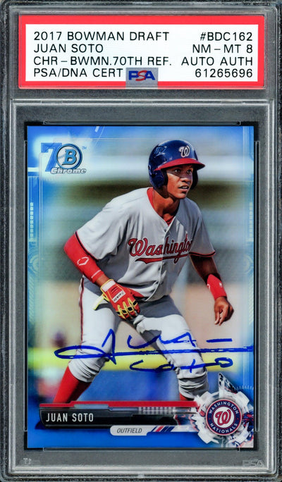 Juan Soto Autographed 2017 Bowman Draft Chrome 70th Refractor Rookie Card #BDC162 Washington Nationals PSA 8 (Bubbling) #175/200 PSA/DNA #61265696