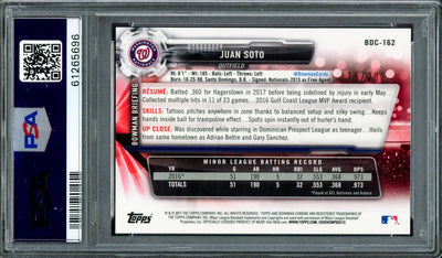 Juan Soto Autographed 2017 Bowman Draft Chrome 70th Refractor Rookie Card #BDC162 Washington Nationals PSA 8 (Bubbling) #175/200 PSA/DNA #61265696
