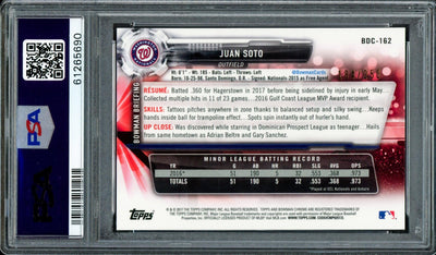 Juan Soto Autographed 2017 Bowman Draft Chrome Purple Refractor Rookie Card #BDC162 Washington Nationals PSA 9 #184/250 PSA/DNA #61265690