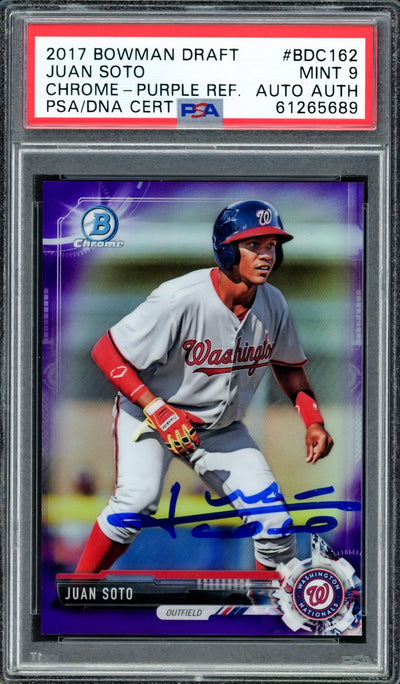 Juan Soto Autographed 2017 Bowman Draft Chrome Purple Refractor Rookie Card #BDC162 Washington Nationals PSA 9 #70/250 PSA/DNA #61265689