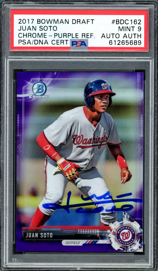 Juan Soto Autographed 2017 Bowman Draft Chrome Purple Refractor Rookie Card #BDC162 Washington Nationals PSA 9 #70/250 PSA/DNA #61265689