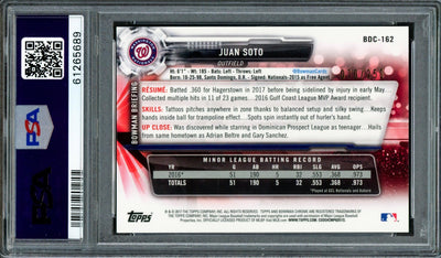 Juan Soto Autographed 2017 Bowman Draft Chrome Purple Refractor Rookie Card #BDC162 Washington Nationals PSA 9 #70/250 PSA/DNA #61265689