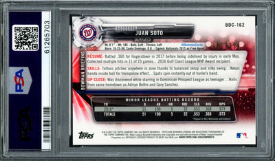 Juan Soto Autographed 2017 Bowman Draft Chrome Sky Blue Refractor Rookie Card #BDC162 Washington Nationals PSA 9 #50/399 PSA/DNA #61265703
