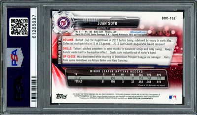 Juan Soto Autographed 2017 Bowman Draft Chrome Sky Blue Refractor Rookie Card #BDC162 Washington Nationals PSA 9 #142/399 PSA/DNA #61265697