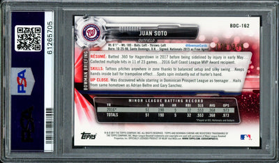 Juan Soto Autographed 2017 Bowman Draft Chrome Sky Blue Refractor Rookie Card #BDC162 Washington Nationals PSA 8 #28/399 PSA/DNA #61265705