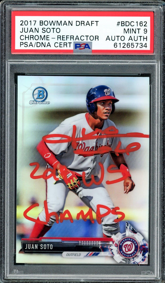Juan Soto Autographed 2017 Bowman Draft Chrome Refractor Rookie Card #BDC162 Washington Nationals PSA 9 "2019 WS Champs" PSA/DNA #61265734
