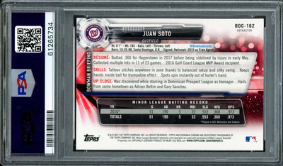 Juan Soto Autographed 2017 Bowman Draft Chrome Refractor Rookie Card #BDC162 Washington Nationals PSA 9 "2019 WS Champs" PSA/DNA #61265734