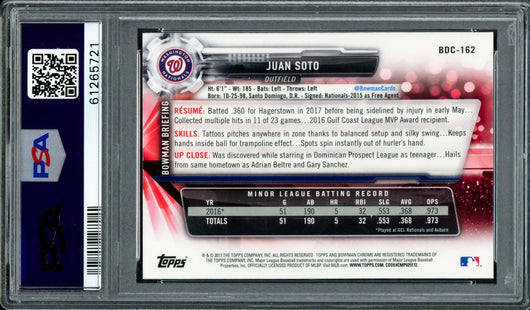 Juan Soto Autographed 2017 Bowman Draft Chrome Rookie Card #BDC162 Washington Nationals PSA 10 "2019 WS Champs" PSA/DNA #61265721