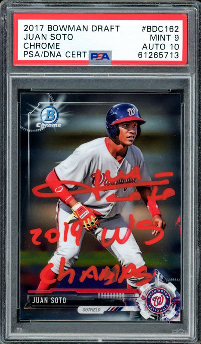 Juan Soto Autographed 2017 Bowman Draft Chrome Rookie Card #BDC162 Washington Nationals PSA 9 Auto Grade Gem Mint 10 "2019 WS Champs" PSA/DNA #61265713
