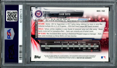 Juan Soto Autographed 2017 Bowman Draft Chrome Rookie Card #BDC162 Washington Nationals PSA 9 Auto Grade Gem Mint 10 "2019 WS Champs" PSA/DNA #61265713