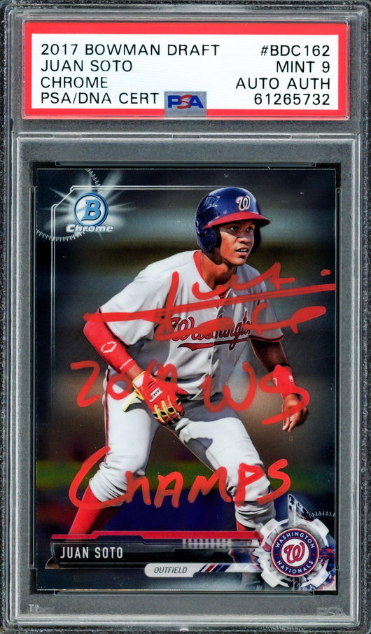 Juan Soto Autographed 2017 Bowman Draft Chrome Rookie Card #BDC162 Washington Nationals PSA 9 "2019 WS Champs" PSA/DNA #61265732