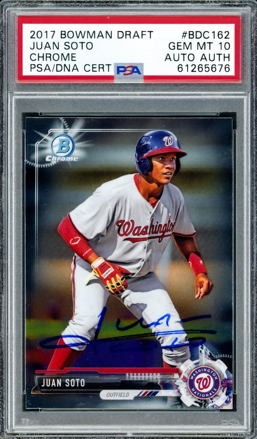 Juan Soto Autographed 2017 Bowman Draft Chrome Rookie Card #BDC162 Washington Nationals PSA 10 PSA/DNA #61265676