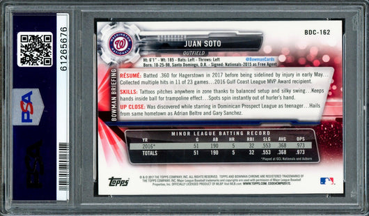 Juan Soto Autographed 2017 Bowman Draft Chrome Rookie Card #BDC162 Washington Nationals PSA 10 PSA/DNA #61265676