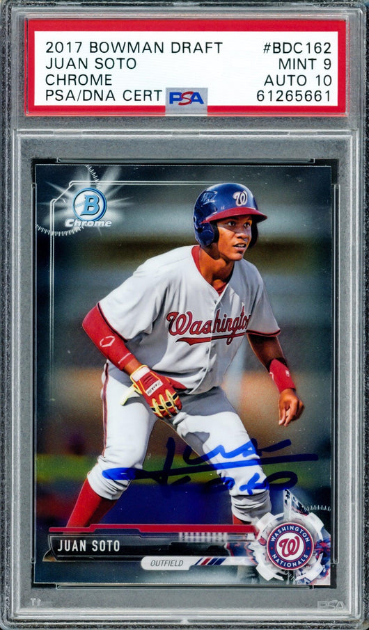 Juan Soto Autographed 2017 Bowman Draft Chrome Rookie Card #BDC162 Washington Nationals PSA 9 Auto Grade Gem Mint 10 PSA/DNA #61265661