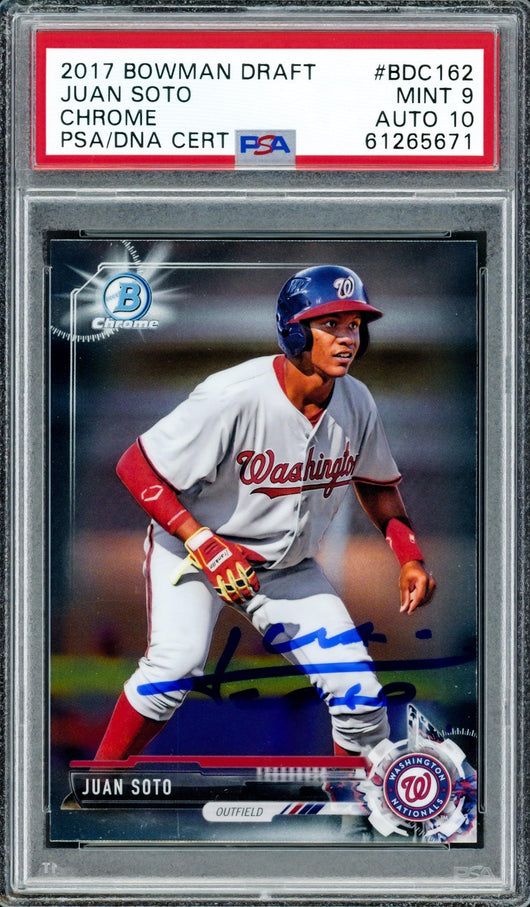 Juan Soto Autographed 2017 Bowman Draft Chrome Rookie Card #BDC162 Washington Nationals PSA 9 Auto Grade Gem Mint 10 PSA/DNA #61265671