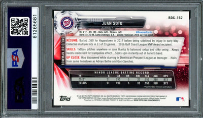 Juan Soto Autographed 2017 Bowman Draft Chrome Rookie Card #BDC162 Washington Nationals PSA 9 (Bubbling) PSA/DNA #61265681