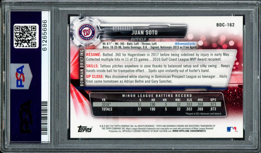 Juan Soto Autographed 2017 Bowman Draft Chrome Rookie Card #BDC162 Washington Nationals (Bubbling) PSA/DNA #61265686