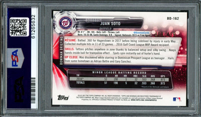 Juan Soto Autographed 2017 Bowman Draft Silver Rookie Card #BDC162 Washington Nationals PSA 10 #358/499 PSA/DNA #61265632