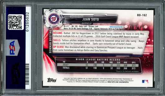 Juan Soto Autographed 2017 Bowman Draft Silver Rookie Card #BDC162 Washington Nationals PSA 10 #358/499 PSA/DNA #61265632