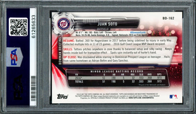 Juan Soto Autographed 2017 Bowman Draft Blue Rookie Card #BDC162 Washington Nationals PSA 8 #25/150 PSA/DNA #61265633