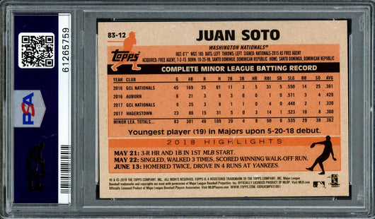 Juan Soto Autographed 2018 Topps Update 1983 Rookie Card #83-12 Washington Nationals PSA 9 PSA/DNA #61265759
