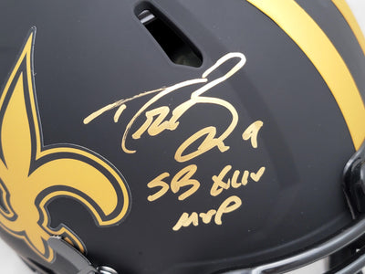 Drew Brees Autographed New Orleans Saints Eclipse Black Full Size Authentic Speed Helmet "SB XLIV MVP" Beckett BAS Witness Stock #207225