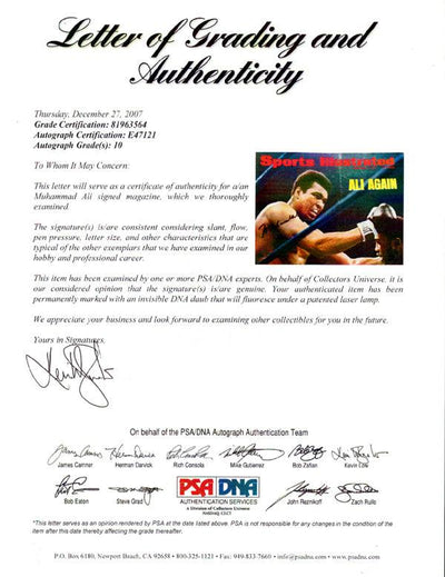 Muhammad Ali Autographed Sports Illustrated Magazine Gem Mint 10 Vintage PSA/DNA #E47121