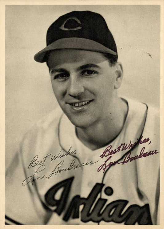 Lou Boudreau Autographed 6.5x9 Photo Picture Pack 1948 Cleveland Indians "Best Wishes" Beckett BAS #F98271